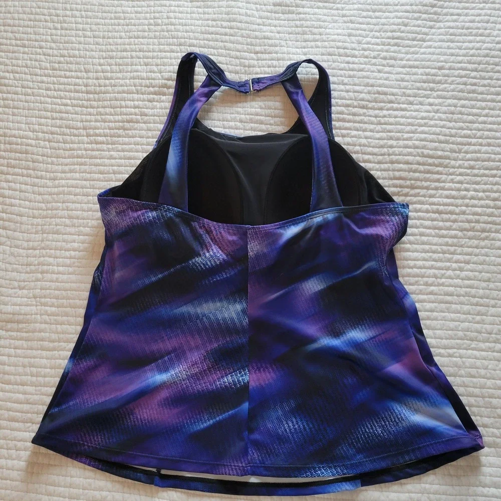 Aquabelle Swimsuits For All Purple Blue‎ Abstract Tankini Top Plus Size 20 - Picture 4 of 11